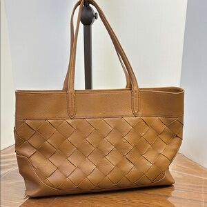 Talbots Tan Havana Woven Leather Tote Bag with Basketweave Design